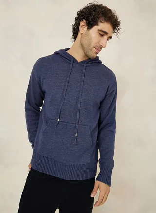 Hooded Melange Knit Drop Shoulder Sweater