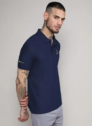 Solid Activewear Polo with Logo Detail