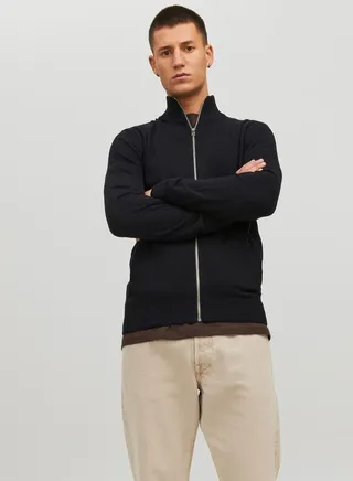 Turtle Neck Zip Through Knit Cardigan