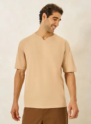 Notch Neck Detail Oversized T-Shirt