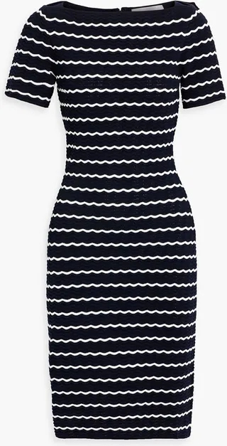 Striped pointelle-knit dress