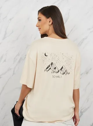 Oversized Mountain Graphic Back Print Longline T-Shirt