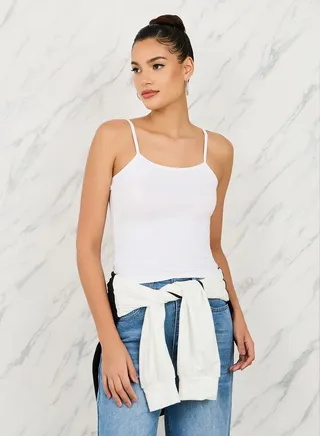 Fitted Solid Scoop Neck Strappy Tank