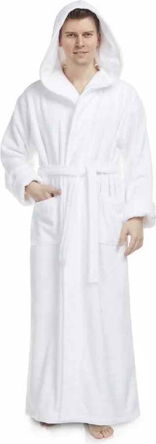 Arus Men's Thick Full Ankle Length Hooded Turkish Cotton Bathrobe Bedding