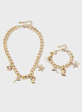Multi Charm Oceanic Short Necklace & Bracelet Set