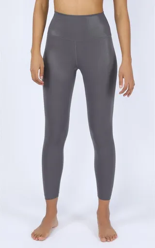 90 Degree By Reflex Womens Wonderlink High Waist Elastic Free Liquid Disco Foil Print Ankle Legging - Pavement - XX Large