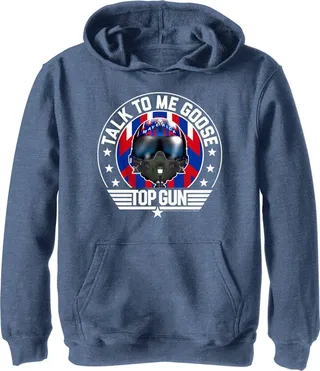 Boy's Top Gun Maverick Talk to Me Goose Pull Over Hoodie - Navy Blue Heather - Medium