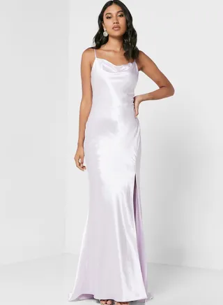 Side Split Cami Cowl Neck Dress