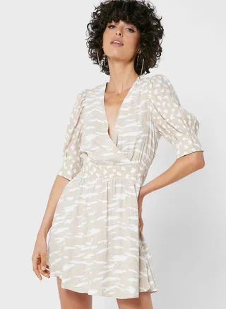 Puff Sleeve Wrap Dress