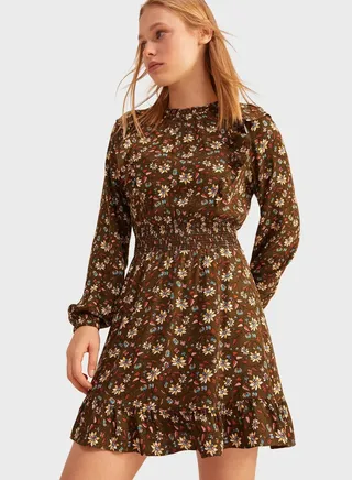 Floral Print Ruched Waist Dress