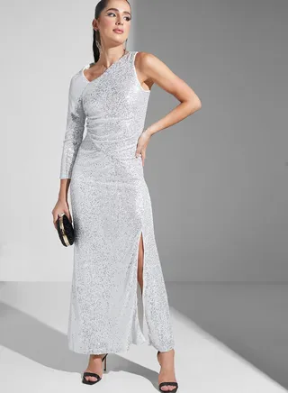 Hadia Ghaleb Asymmetric Neck Dress With Slit