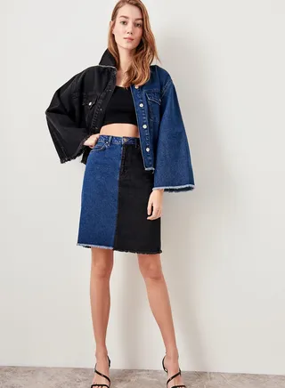 Colorblock Denim Skirt
