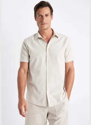 Regular Fit Polo Collar Cotton Short Sleeve Shirt