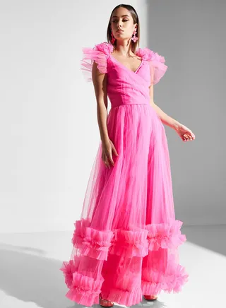 Surplice Neck Ruffle Detail Dress