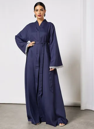 Lace Sleeve Trim Abaya