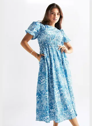 Floral Print Balloon Sleeve Dress