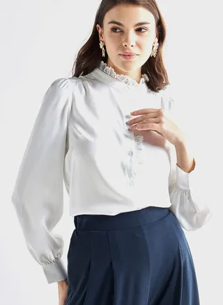 Button Down Lace Detail Shirt