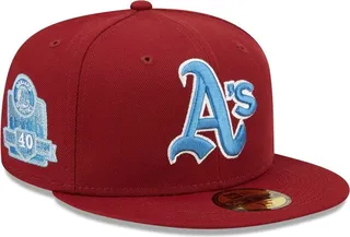 Men's New Era Cardinal Oakland Athletics 40th Anniversary Air Force Blue Undervisor 59FIFTY Fitted Hat