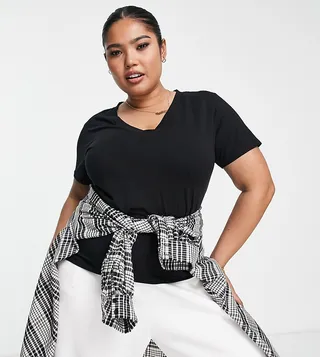 ASOS DESIGN Curve Edit luxe handle fitted t-shirt with wide v-neck in black