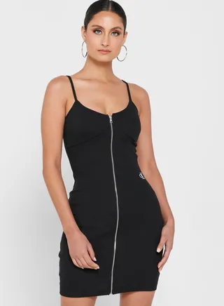 Ribbed Zip Detail Dress