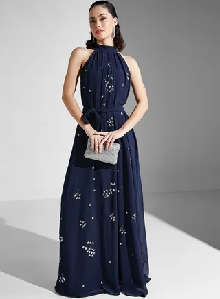 High Neck Embellished Dress