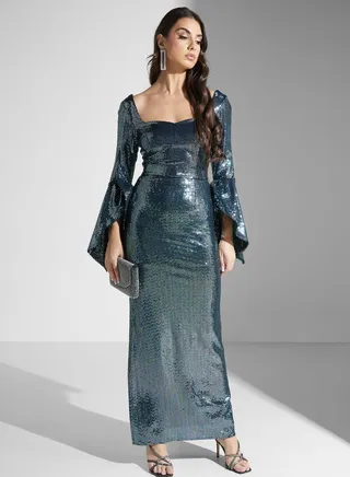 Sweatheart Neck Side Slit Dress