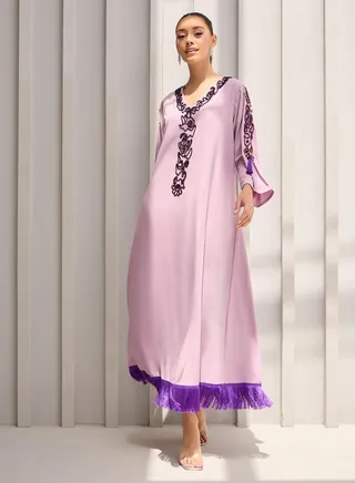 Bead Embroidered Fringe Hem Jalabiya