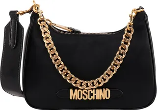 Nylon shoulder bag with metal logo