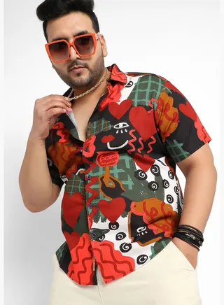Printed Spread Collar Short Sleeve Shirt