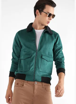 Solid Spread Collar Long Sleeve Jacket