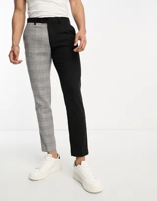 Devils Advocate super skinny two pattern suit pants in black