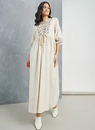 Embroidered Tassel Detail Maxi Dress