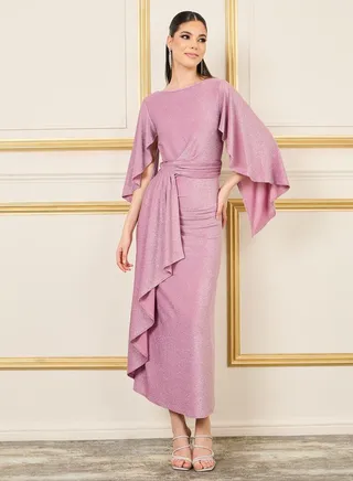 Mock Wrap Skirt Ruffled Maxi Dress