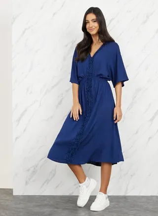 Ruffle Detail A-Line Midi Dress