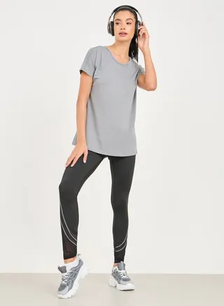 Melange Loose Fit Top and Side Contrast Stitched Detail Legging Set