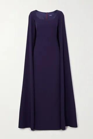 Marchesa Notte - Cape-effect Stretch-crepe Gown - Blue