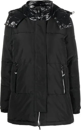 Contrast-Panel Hooded Padded Jacket