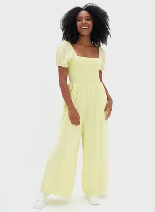 Puff Sleeve Ruched Tiered Jumpsuit