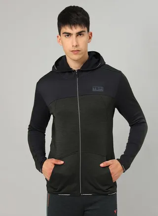 Colorblock Melange Fleece Jacket with Hood