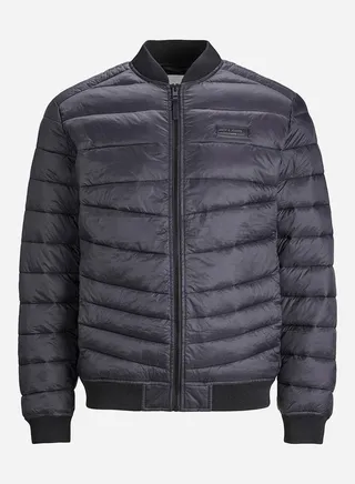Solid Collared Bomber Jacket With Logo Badge Detail