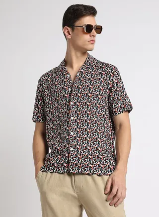 All Over Print Regular Fit Shirt with Short Sleeves