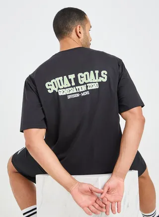 Oversized Back Squat Goals Print Athleisure T-Shirt