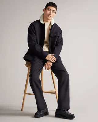 Bonded Wool Jacket in Navy