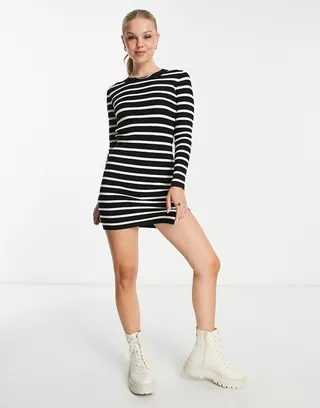 Stradivarius round neck knitted mini dress in stripe