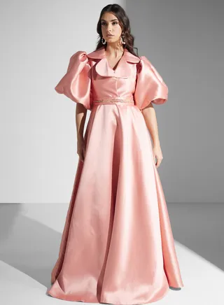 Cape Sleeve Satin Dress