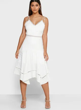 Arrows Tie Shoulder Asymmetric Hem Dress