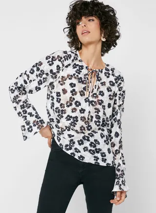 Ruched Detail Printed Top