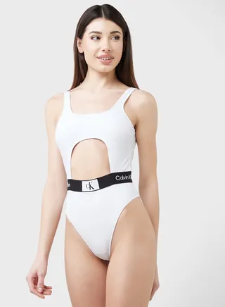 Cut Out Logo Swimsuit