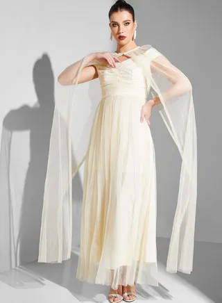 Cape Sleeve Mesh Dress