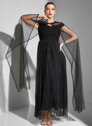 Cape Sleeve Mesh Dress